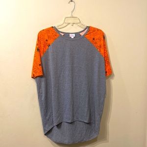 Unisex Lularoe Irma Shirt Gray / orange Halloween Spider &  Web Graphic sz S NWT